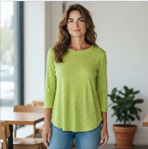 Fresh Produce Lime Green Relaxed 3/4 Sleeve Printed Top 100% Cotton